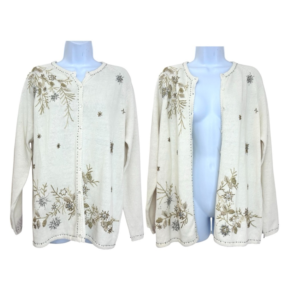 Stitches in Time Embroidered Beaded Cardigan Sweater Size M